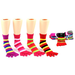 Girl's Toe Socks - Stripe Prints - Size 6-8 Case Pack 24
